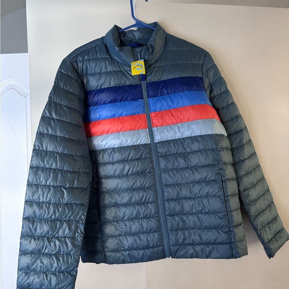 Unisex Primary Blue and Orange Puffer Jacket - Picture 2 of 2